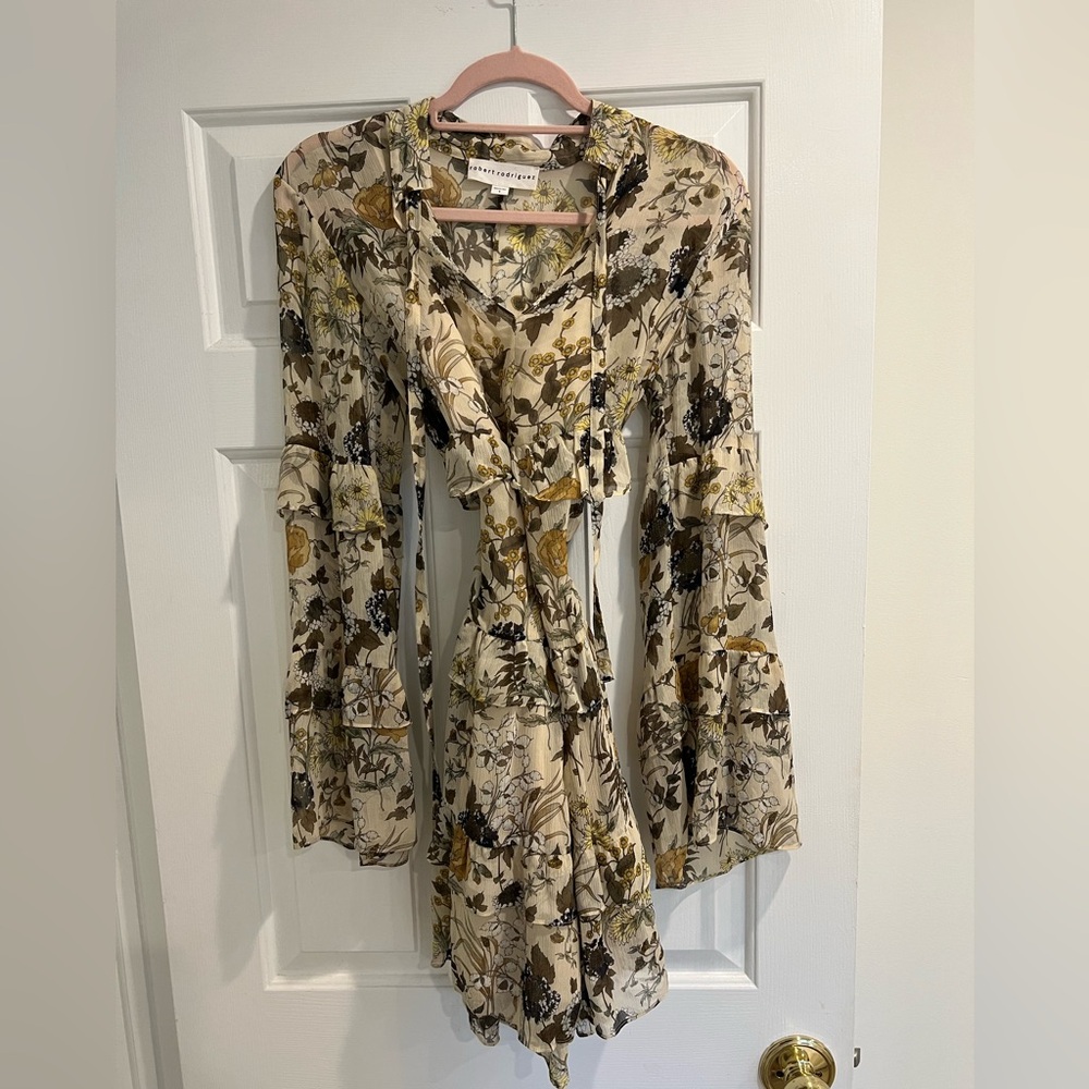 Robert Rodriguez Beige Floral Long Sleeve Dress